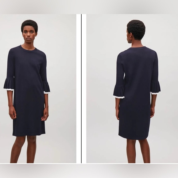 COS Pleated Sleeves Knitted Dress Black Size XS - Picture 1 of 13